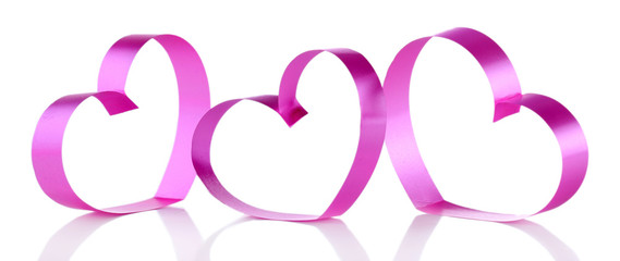 Pink paper hearts isolated on white