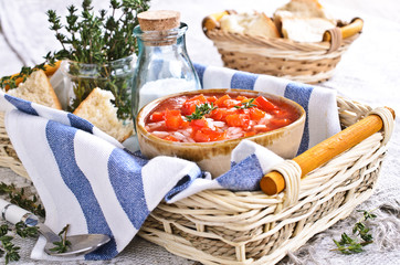 Soup with rice, vegetables and thyme