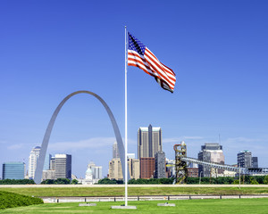 Unique view of St. Louis city skyline