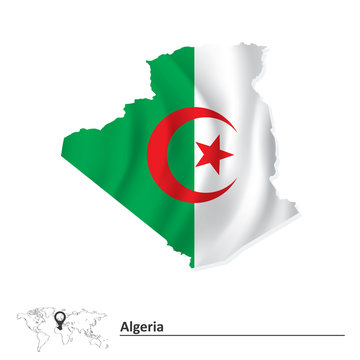 Map of Algeria with flag