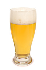 Tall cold glass of lager or pils beer isolated on white background photo