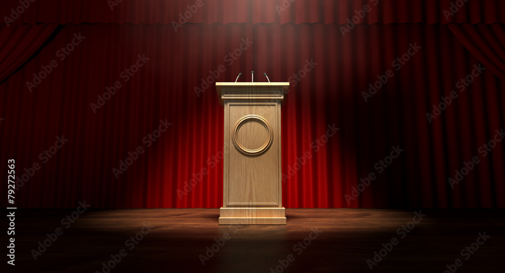 Wall mural wooden podium on curtained stage - Wall murals