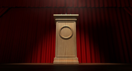 Wooden Podium On Curtained Stage