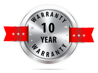 silver 10 year warranty button seal graphic with red ribbons