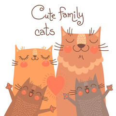 Cute card with family cats. - 79273533