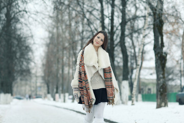 Fototapeta na wymiar winter snow portrait of beauty