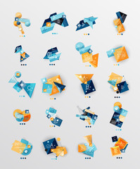 Set of glossy paper style geometric abstract infographics