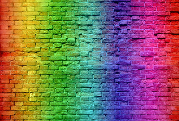 Conceptual old vintage colorful brick wall