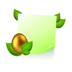 Note with golden easter egg in green leaves