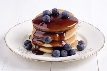 american pancake with chocolate syrup