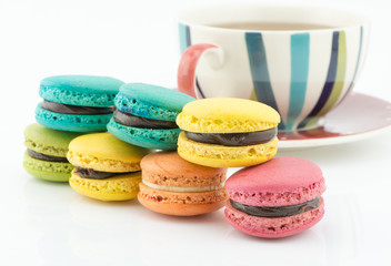 Colorful macaroons on a white background