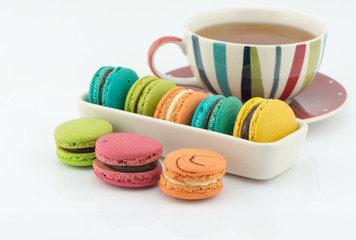 Colorful macaroons on a white background