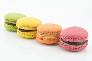 Colorful macaroons on a white background