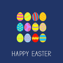 Colored Easter egg set composition Card Flat design