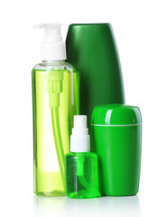 Cosmetic bottles isolated on white background