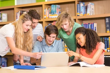 Fototapeta na wymiar College students using laptop in library