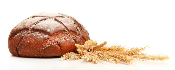 Fresh bread with wheat isolated on white