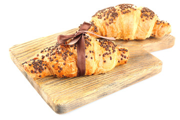 Fresh and tasty croissants with chocolate