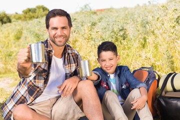 Father and son on a hike together