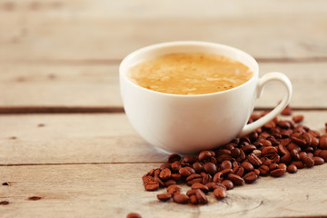 Cup of coffee on table close-up