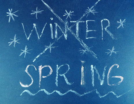 Goodbye Winter Hello Spring Written On Board