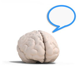 human brain with blue speech ballon