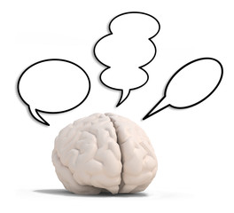 human brain with three speech ballons