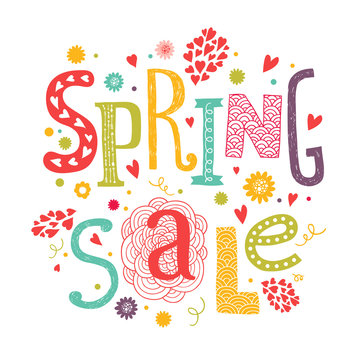Llettering Spring sale with decorative floral elements