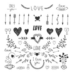 Love decorative elements, hand drawn collection - 79287767