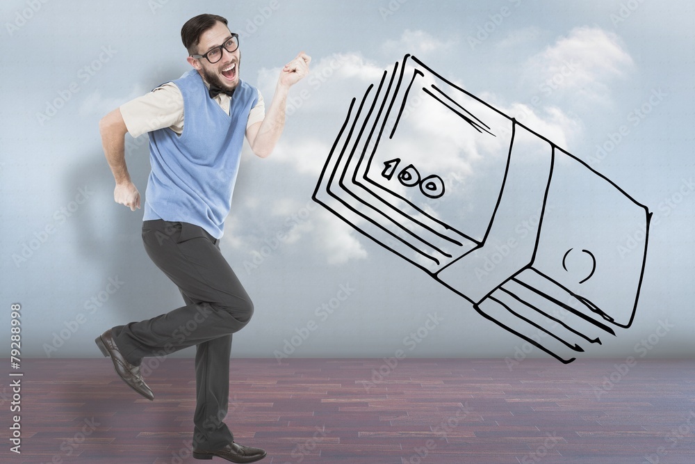 Leinwandbilder composite image of geeky hipster dancing and smiling