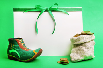 Greeting card for Saint Patrick's Day with leprechaun shoe and