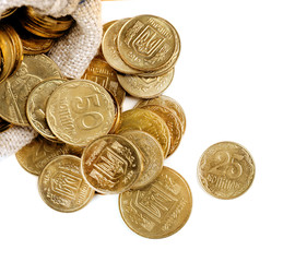 Gold coins isolated on white