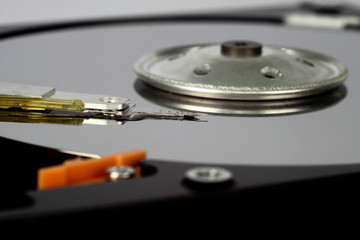 Disassembled hard drive, close-up