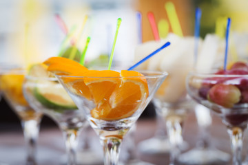 Fresh fruit cuts in champagne glasses