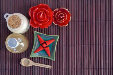 Spa set with wood background