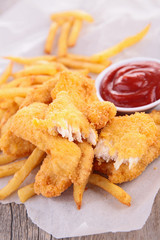 french fries and chicken breaded fried