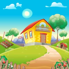 Fotobehang House with garden int the countryside © ddraw