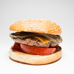 Hamburger with grilled mushrooms , cheese and italian tomatoes