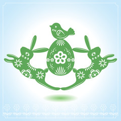 Vector: Easter card with rabbit paper cutting.