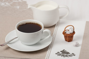 Food On Handmade Natural Linen Napkin With Easter Rabbit Embroid