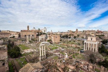 Fototapeta na wymiar Roman Forum northwest side, view from Palatine hill.