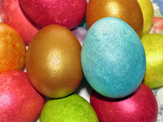 Easter eggs, painted in different colors with pearly shimmer