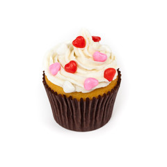 Valentine cupcakes with frosting and hearts. Selective focus.