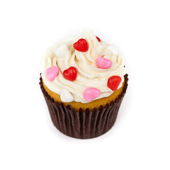 Valentine cupcakes with frosting and hearts. Selective focus.