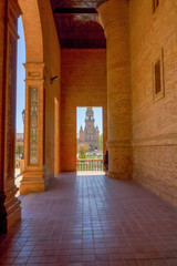 columns arches near the famous Plaza of Spain in Seville, Spain