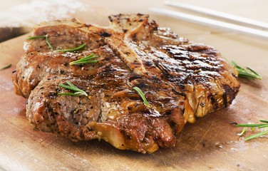 Grilled BBQ T-Bone Steak with Fresh Rosemary