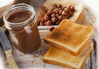Fresh Toast bread and jar of chocolate spread