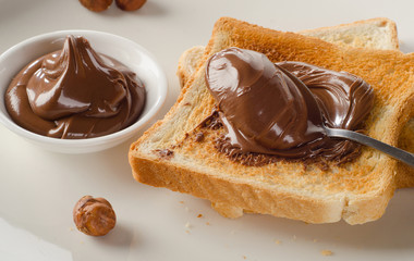 Fresh Toast with chocolate spread for sweet breakfast