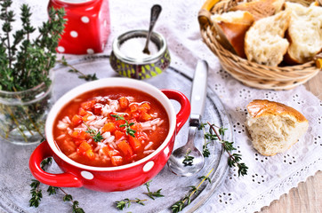 Soup with rice, vegetables and thyme