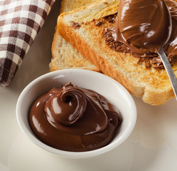 Toast with chocolate spread for breakfast